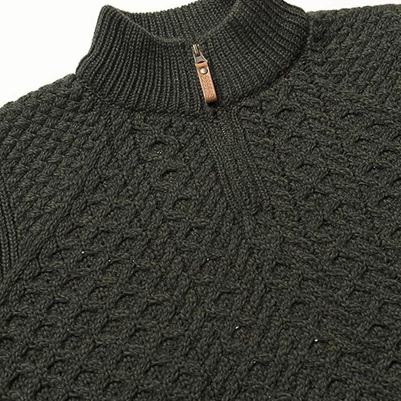 Mens Irish Aran Super Soft Half Zip Sweater